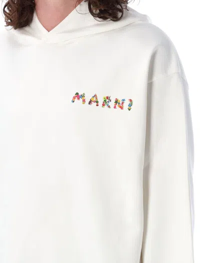 Shop Marni Hoodie With Back Print In Natural White