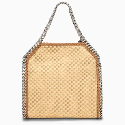 Shop Stella Mccartney Falabella Mini Woven Fabric Bag In Beige