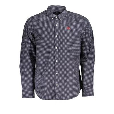 Shop La Martina Blue Button-down Cotton Shirt With Embroidery