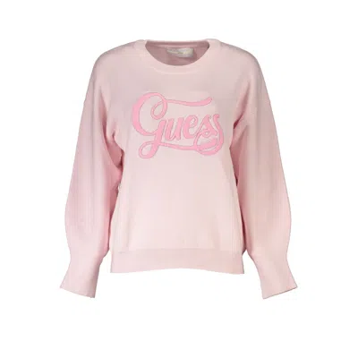 Shop Guess Jeans Chic Pink Long Sleeve Embroidered Sweater