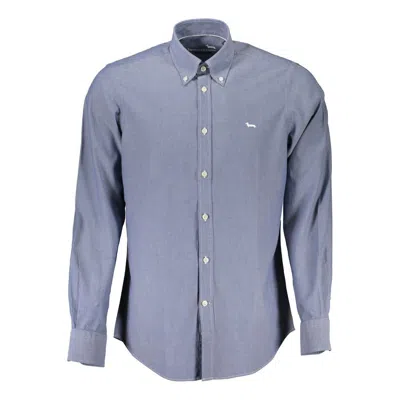 Shop Harmont & Blaine Elegant Blue Button-down Organic Cotton Shirt