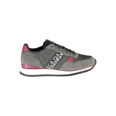 Shop Napapijri Elegant Gray Lace-up Sneakers With Contrast Accents