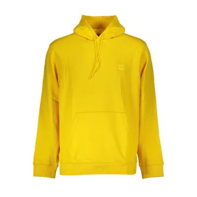 Shop Hugo Boss Chic Organic Cotton Hooded Sweatshirt In Yellow