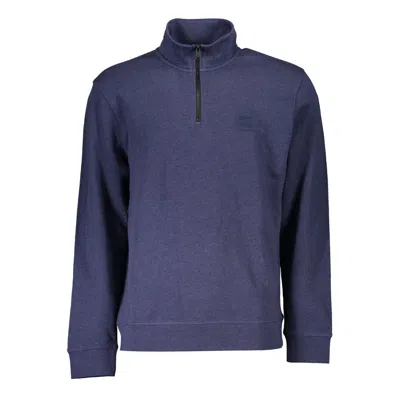 Shop Hugo Boss Elegant Half Zip Blue Organic Sweatshirt