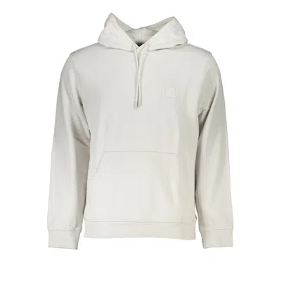 Shop Hugo Boss Sleek Organic Cotton Hooded Sweatshirt In Gray