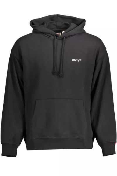 Shop Levi's Sleek Black Cotton Hoodie With Embroidered Logo
