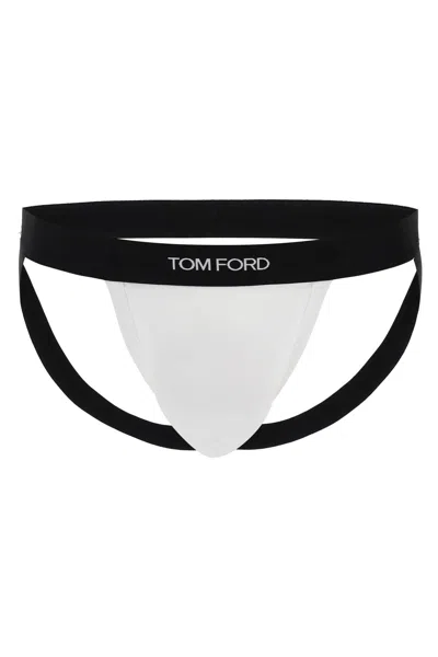 Shop Tom Ford Logo Band Jockstrap With Slip In Bianco