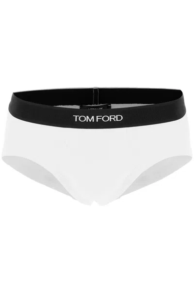 Shop Tom Ford Logo Band Slip Underwear With Elastic In Bianco