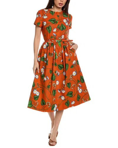 Shop Oscar De La Renta Twist Midi Dress In Orange