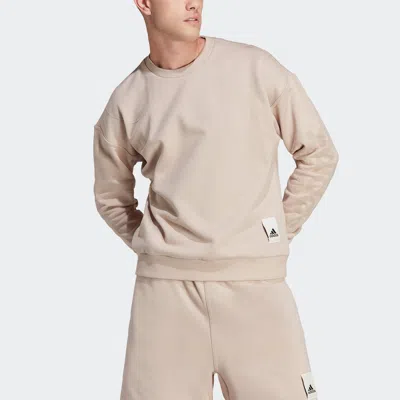 Shop Adidas Originals Men's Adidas Lounge Fleece Sweatshirt In Beige