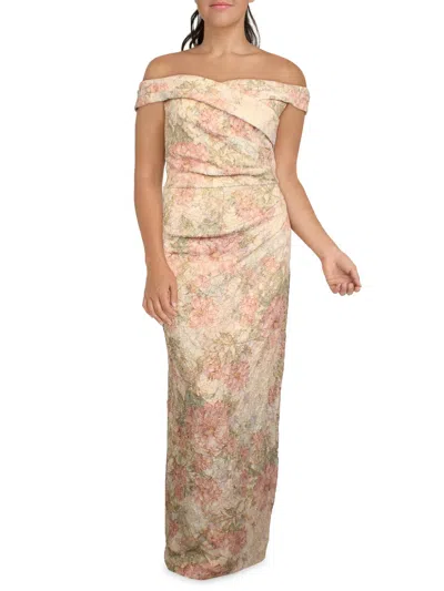 Shop Adrianna Papell Womens Jacquard Off-the-shoulder Evening Dress In Beige