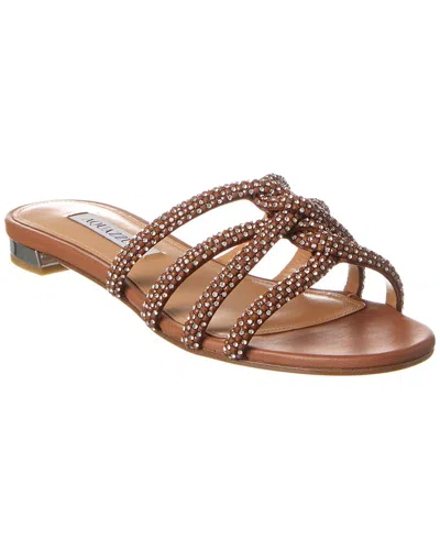 Aquazzura Crystal-embellished Flat Sandals In Brown