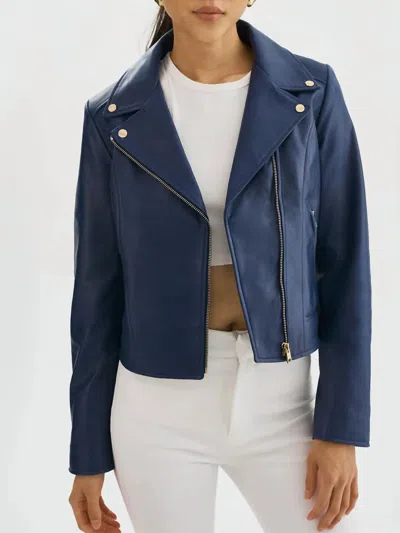 Shop Lamarque Kelsey Leather Bike Jacket In Navy / Blue In Multi
