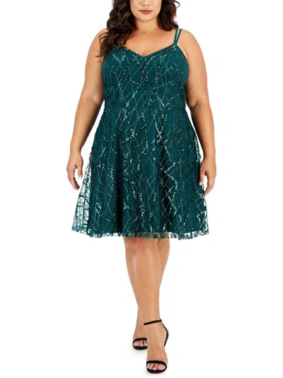 Shop City Studio Plus Womens Sequined Knee Length Cocktail And Party Dress In Green