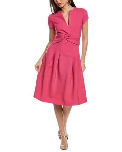 Shop Oscar De La Renta Split Neck Twist Wool-blend A-line Dress In Pink