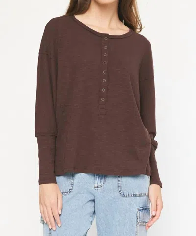 Shop Entro Ribbed Henley Top In Brown