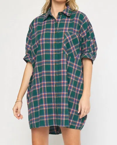 Shop Entro Oversized Flannel Dress In Green