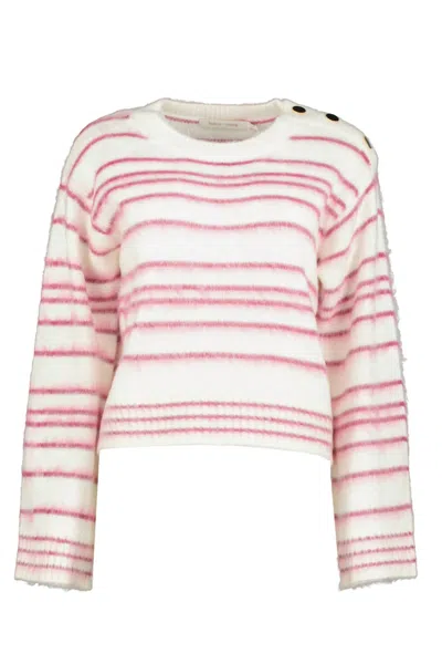 Shop Bishop + Young Noelle Stripe Fuzzy Sweater In Pink/white In Multi