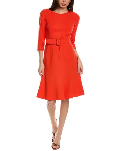 Shop Oscar De La Renta Belted Wool-blend Flare Dress In Orange