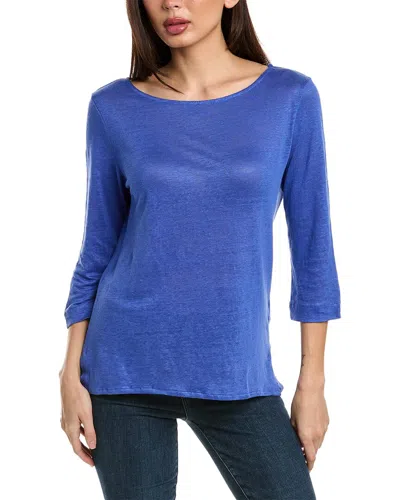 Shop Majestic Filatures Stretch 3/4-sleeve Linen-blend T-shirt In Blue