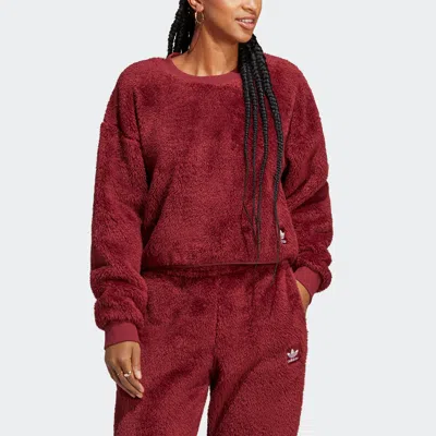 Shop Adidas Originals Women's Adidas Essentials+ Fluffy Teddy Sweater In Red