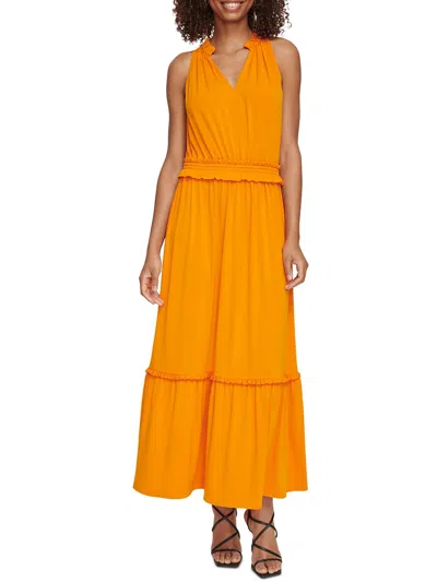 Shop Karl Lagerfeld Womens Tiered Long Maxi Dress In Yellow