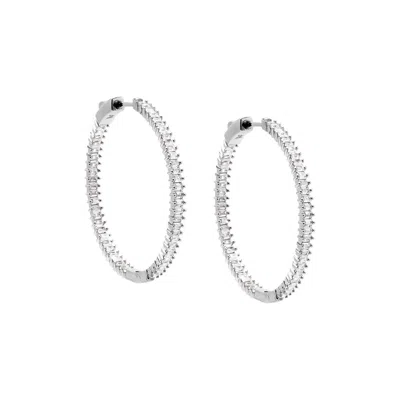 Shop Adina Eden Fancy Baguette Open Hoop Earring In Silver