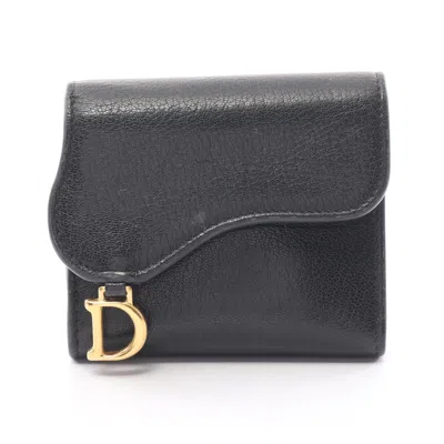 Shop Dior Saddle Lotus Wallet Trifold Wallet Leather In Black