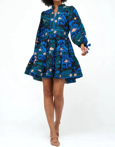 Shop Oliphant Long Sleeve Yoke Dress In Uzbek/blue In Multi