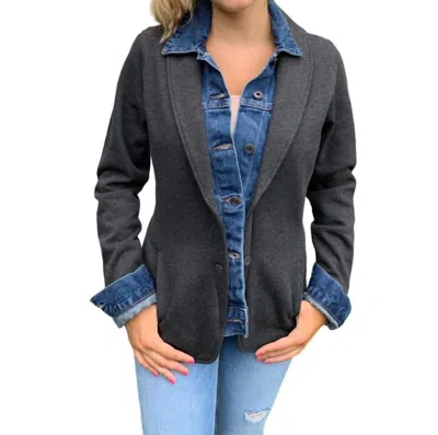 Shop Pearly Vine Lucy Sweatshirt Denim Blazer In Denim/grey In Multi