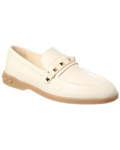Shop Valentino Leather Loafer In White