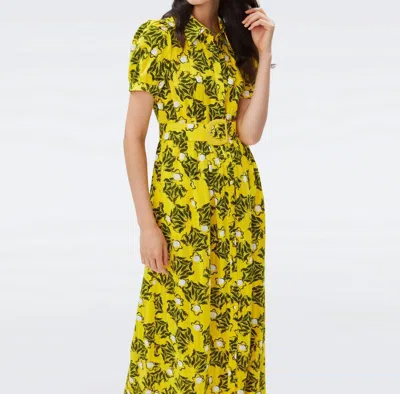Shop Diane Von Furstenberg Paddy Leaves Signature Shirt Dress In Yellow/olive In Multi