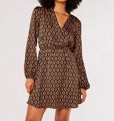 Shop Apricot Geometric Satin Wrap Mini Dress In Brown