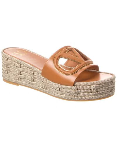 Valentino Vlogo Cut-out Leather Platform Sandals In Brown