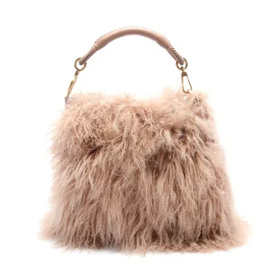 Shop Dior One Shoulder Bag Tibetan Lamb Fur Leather Beige Cd Logo In Multi