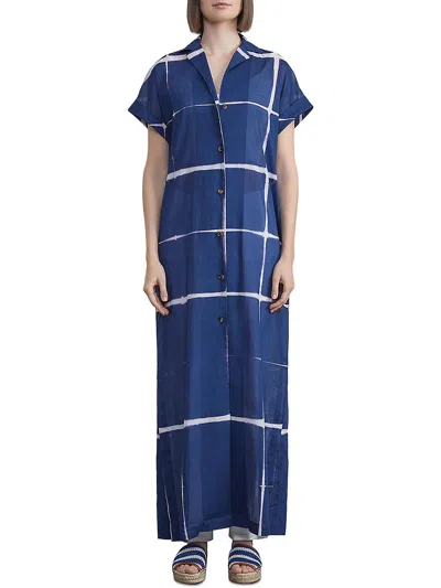 Shop Lafayette 148 Womens Cotton Button-down Maxi Dress In Blue