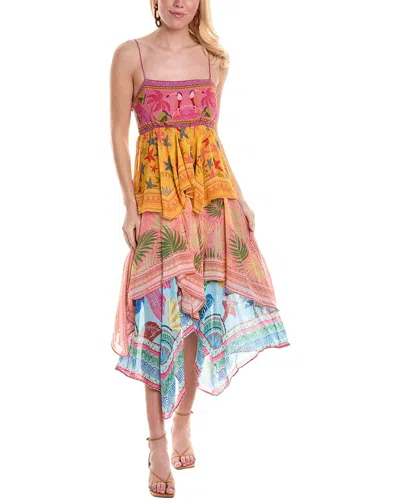 Shop Farm Rio Mixed Scarves Tiered Midi Dress In Multi