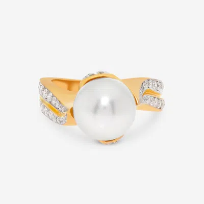 Shop Assael Angela Cummings 18k Yellow Gold, South Sea Cultured Pearl And Diamond 0.89ct. Tw. Band Ring Sz. 6.5  In Multi