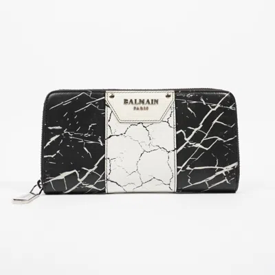 Shop Balmain Marble Effect Wallet /leather In Black