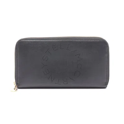 Shop Stella Mccartney Stella Logo Round Zipper Long Wallet Fake Leather In Black