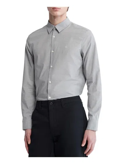 Shop Calvin Klein Mens Collared Slim Fit Button-down Shirt In Grey