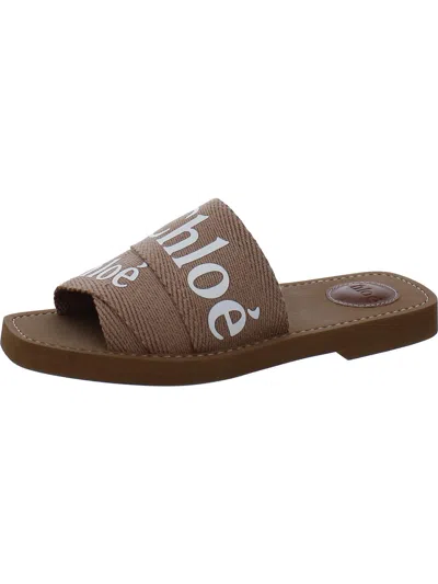 Shop Chloé Womens Canvas Peep-toe Slide Sandals In Brown
