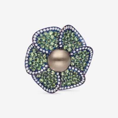 Shop Assael 18k Yellow Gold, Tahitian Cultured Pearl, Tsavorite And Diamond 0.51ct. Tw. Statement Ring In Green