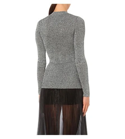 Shop Christopher Kane Open-embroidered Metallic-knit Jumper In Silver