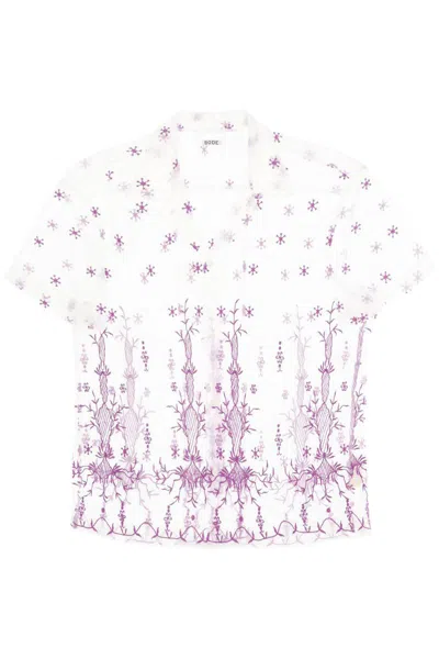 Shop Bode Lavandula Bowling Shirt In Embroidered Tulle In Bianco