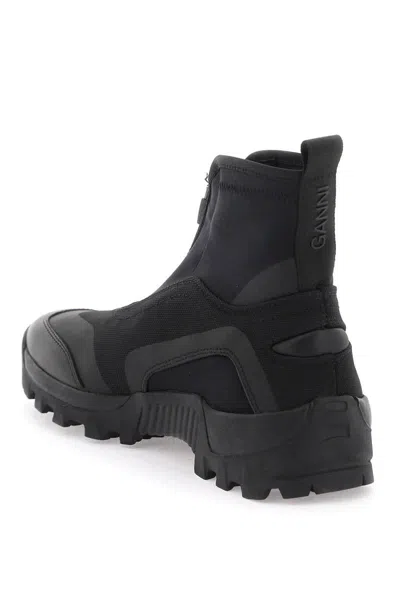 Shop Ganni Layered Effect Technical Ankle Boots In Nero