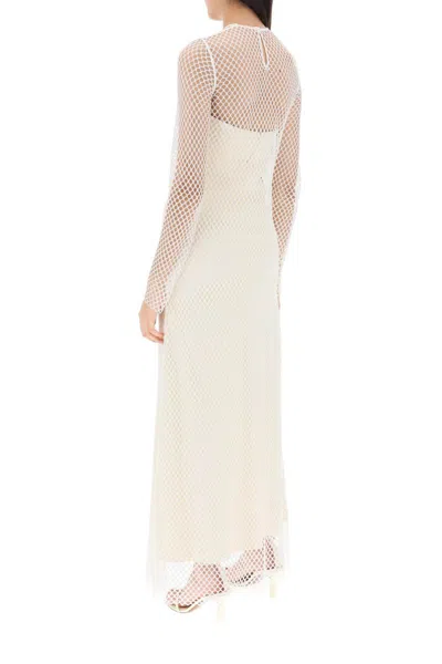 Shop Totême Layered Maxi Dress In Fishnet Lace In Bianco