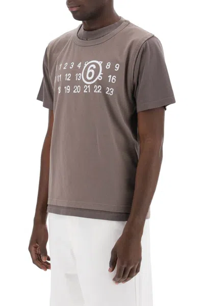 Shop Mm6 Maison Margiela Layered T-shirt With Numeric Signature Print Effect In Neutro