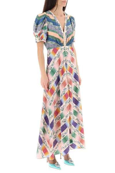 Shop Saloni Lea Jacquard Satin Long Dress In Multicolor