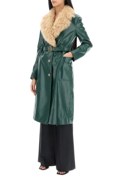Shop Bally Leather And Shearling Coat In Verde